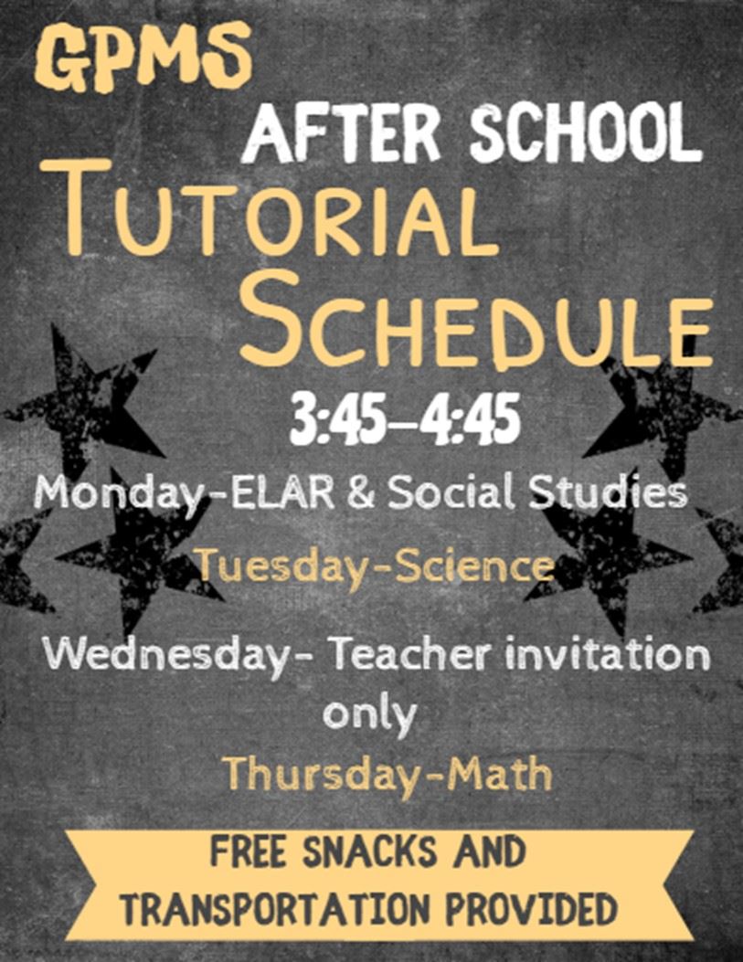 GPMS AFTER SCHOOL TUTORIAL SCHEDULE GPMS AFTER SCHOOL TUTORIAL SCHEDULE